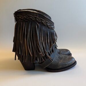 Freebird Tonto Fringe Ankle Boots - Brown Size 9